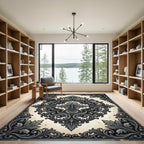 Ornate Gray Acanthus Scroll Rug