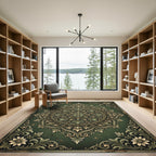 Dark Olive Ornate Floral Medallion Rug