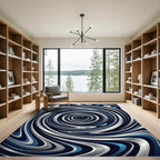 Midnight Blue Metallic Swirl Vortex Rug