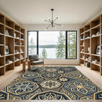 Gold Navy Octagon Geometric Medallion Rug