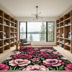 Pink Poppy Floral Botanical Garden Rug