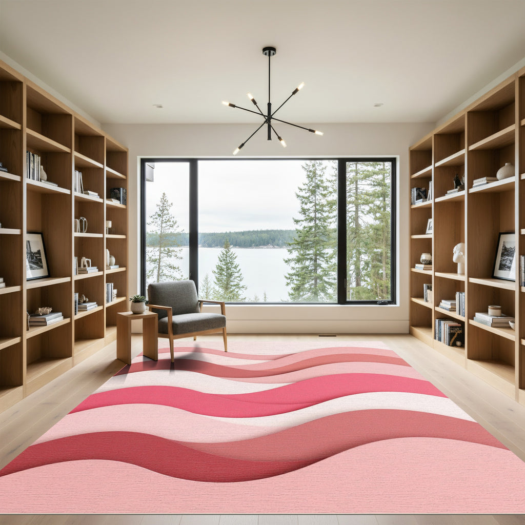 Abstract Wavy Layers in Soft Pink Rug