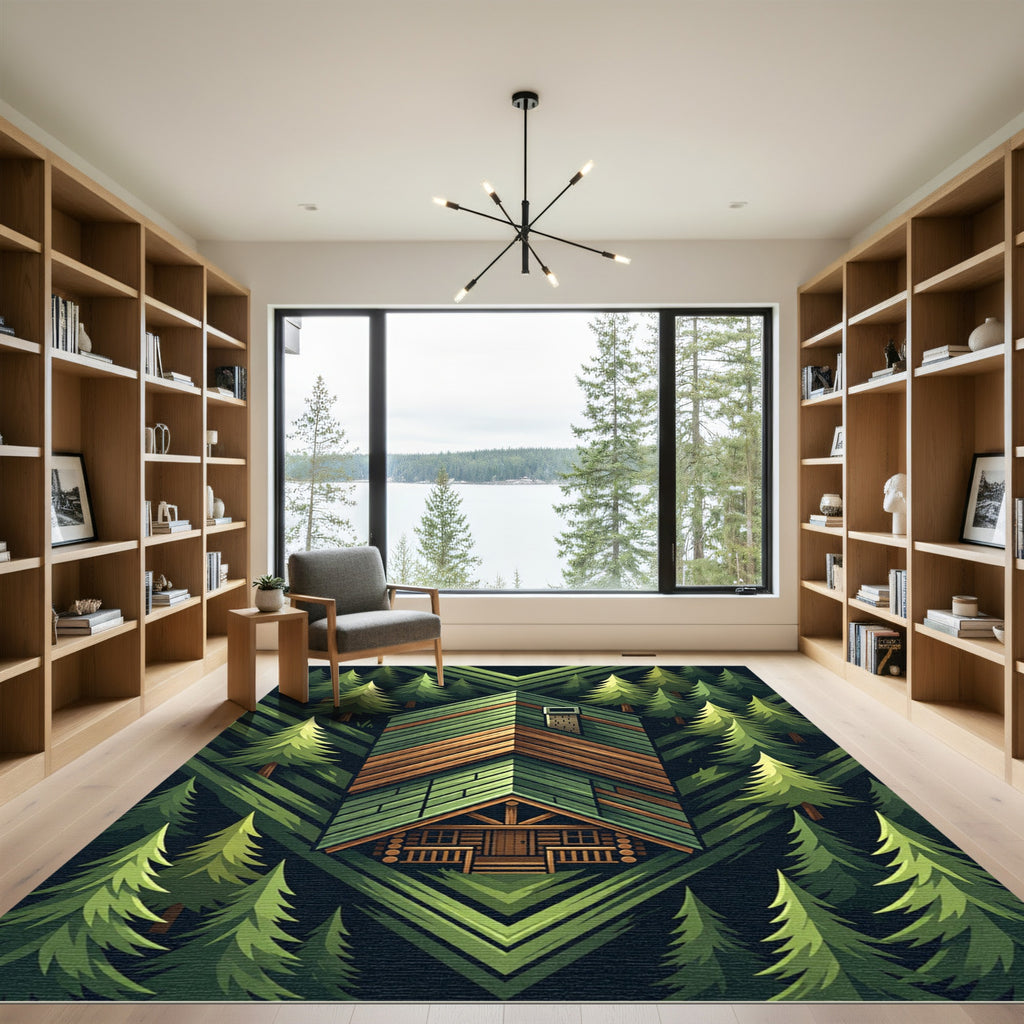 Forest Cabin Geometric Wood Panel Rug