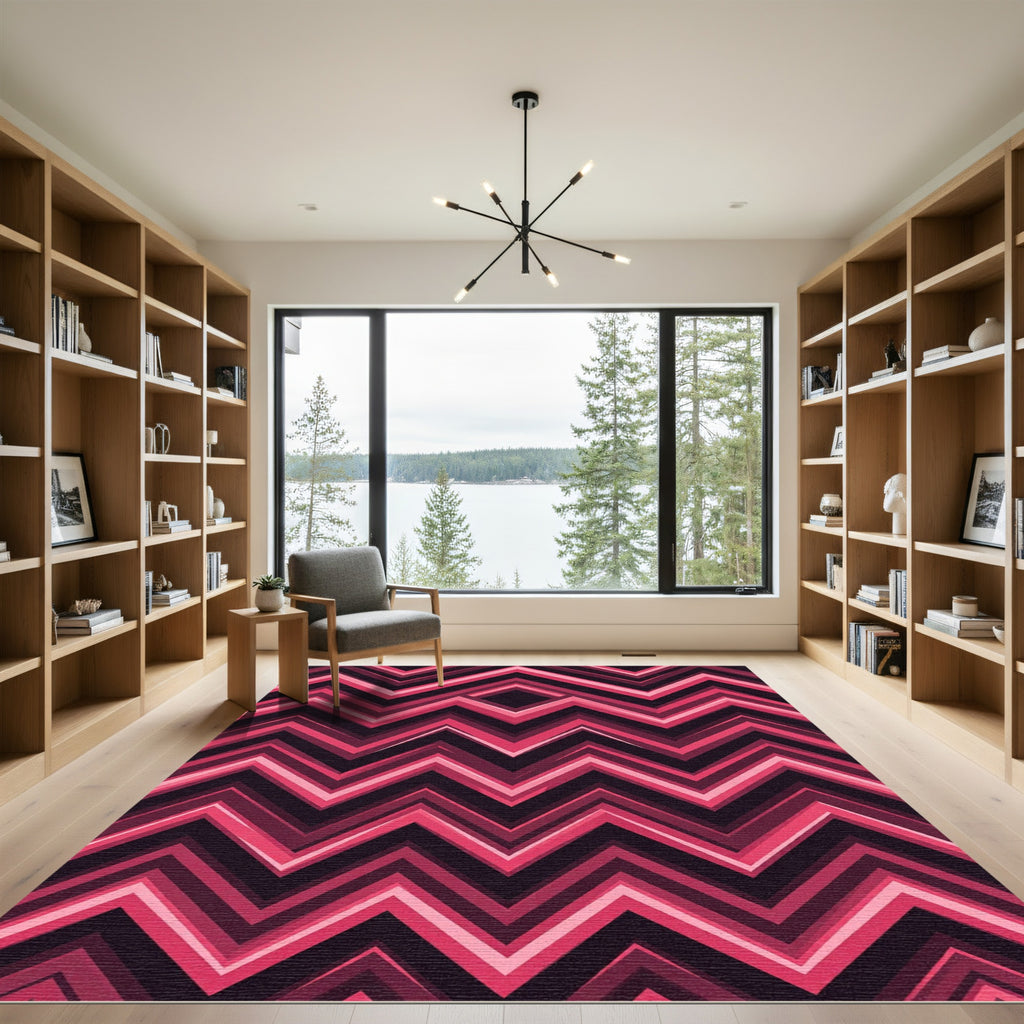 Pink Red Chevron Diamond Geometric Rug