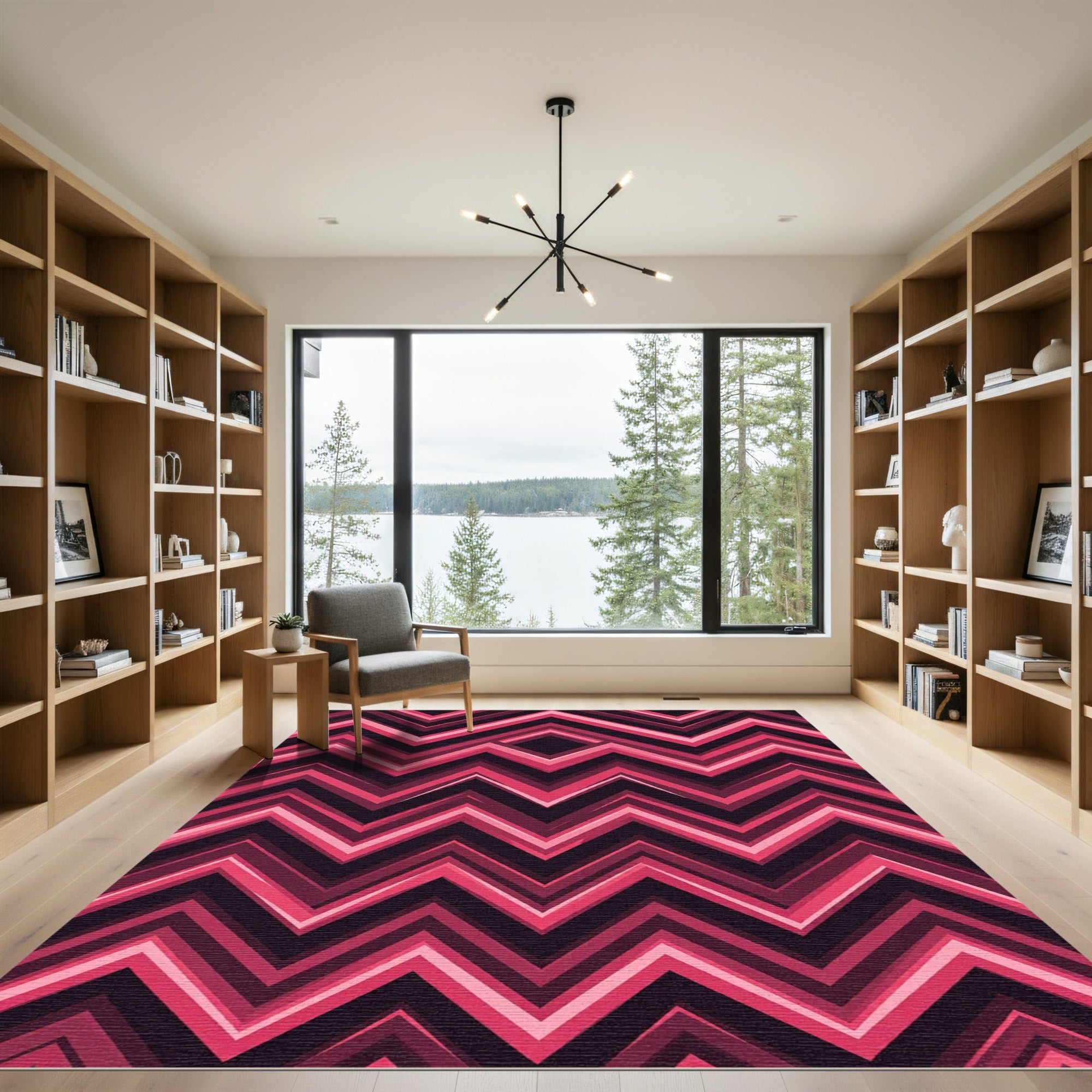 Pink Red Chevron Diamond Geometric Rug