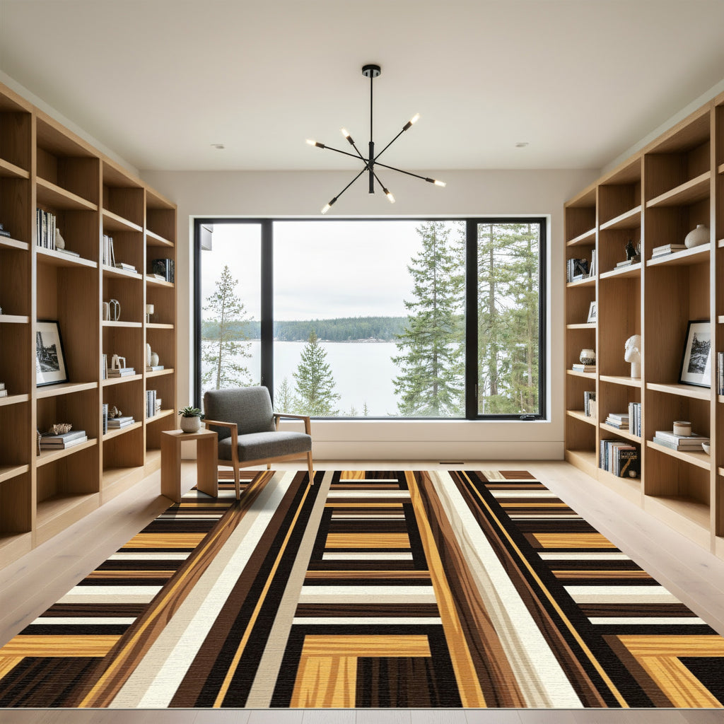 Warm Wood Grain Geometric Array Rug