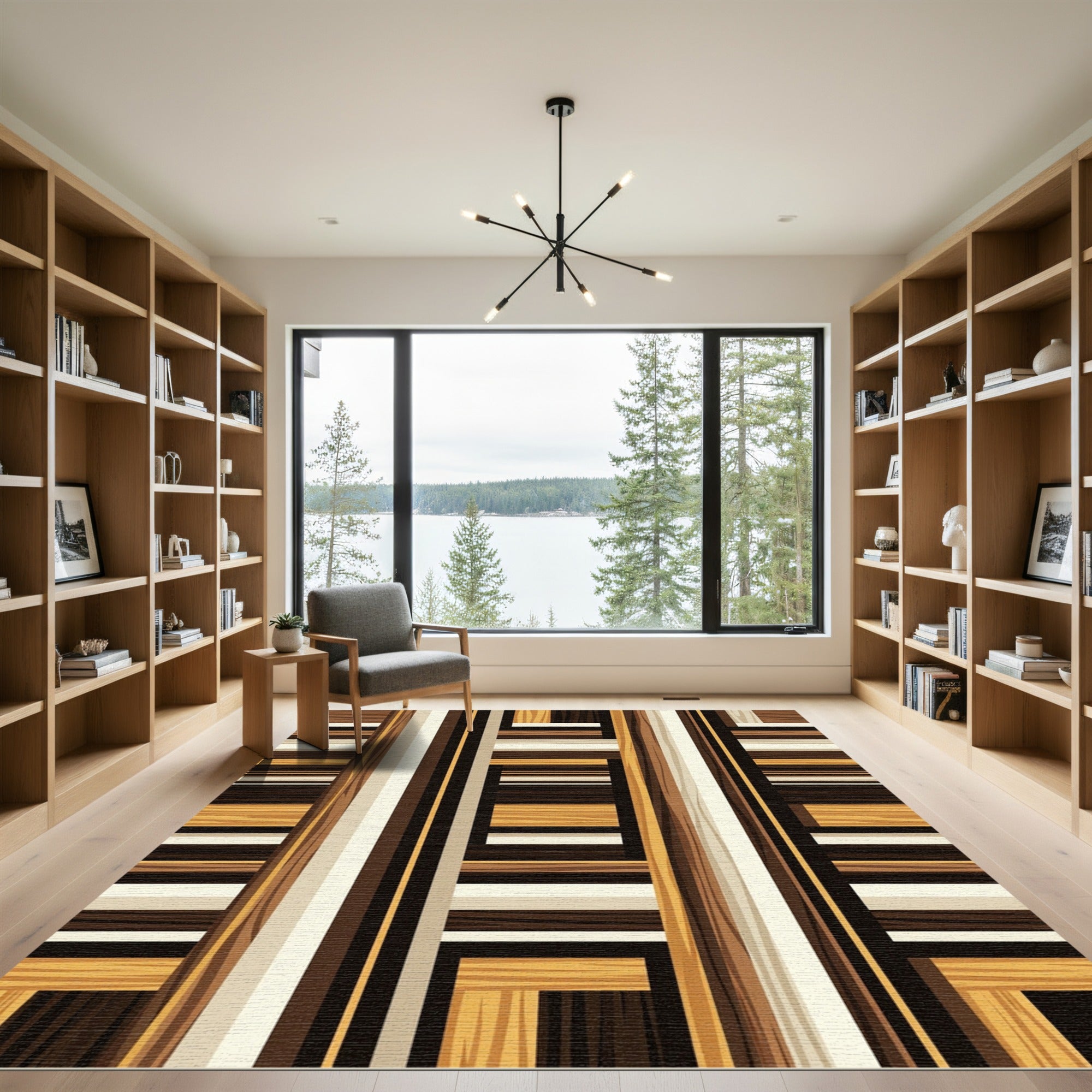 Warm Wood Grain Geometric Array Rug