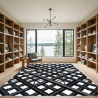 Modern Charcoal Intersecting Geometric Grid Rug