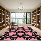 Sophisticated Pink and Black Geometric Hexagon Rug