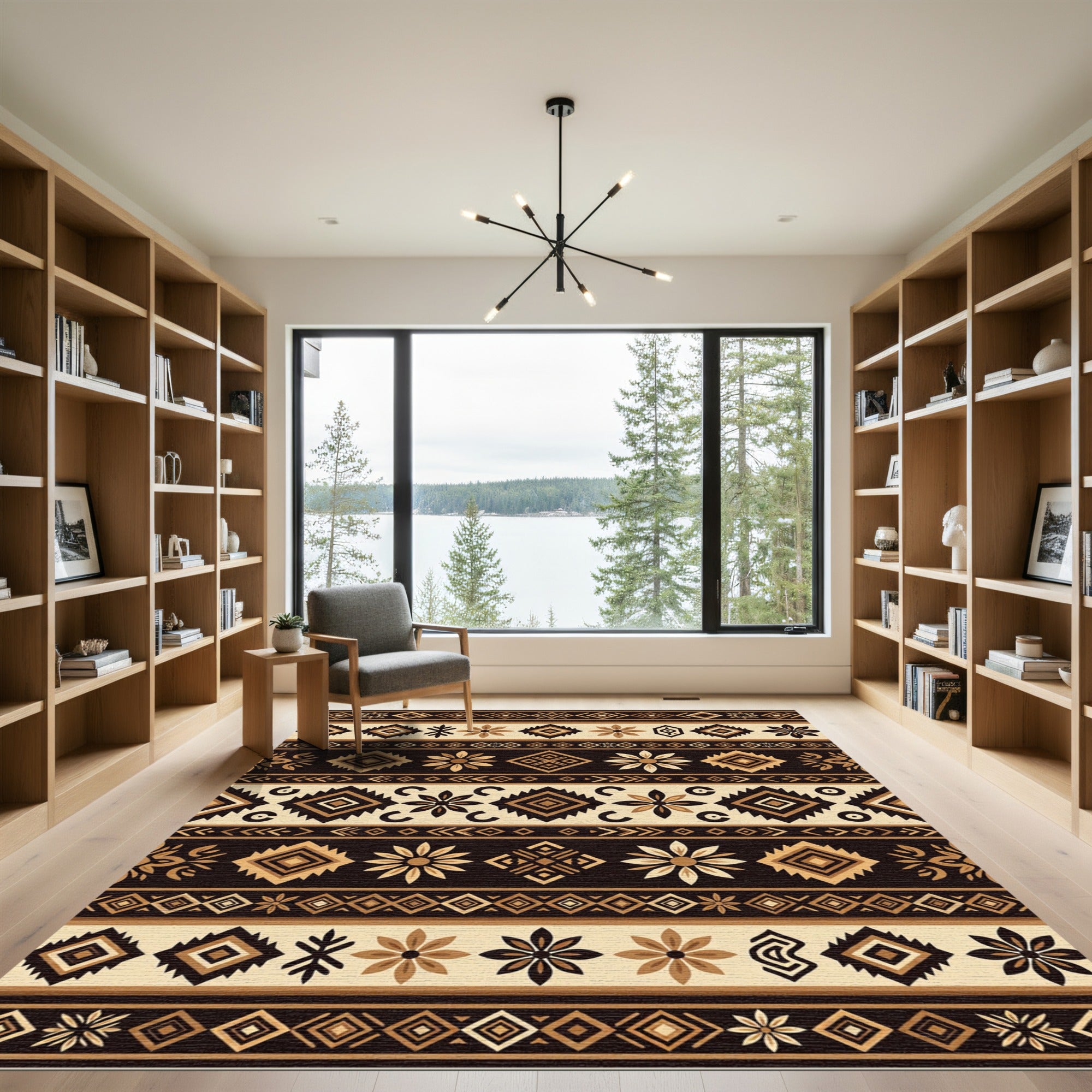 Earthy Brown Tribal Geometric Diamond Striped Rug