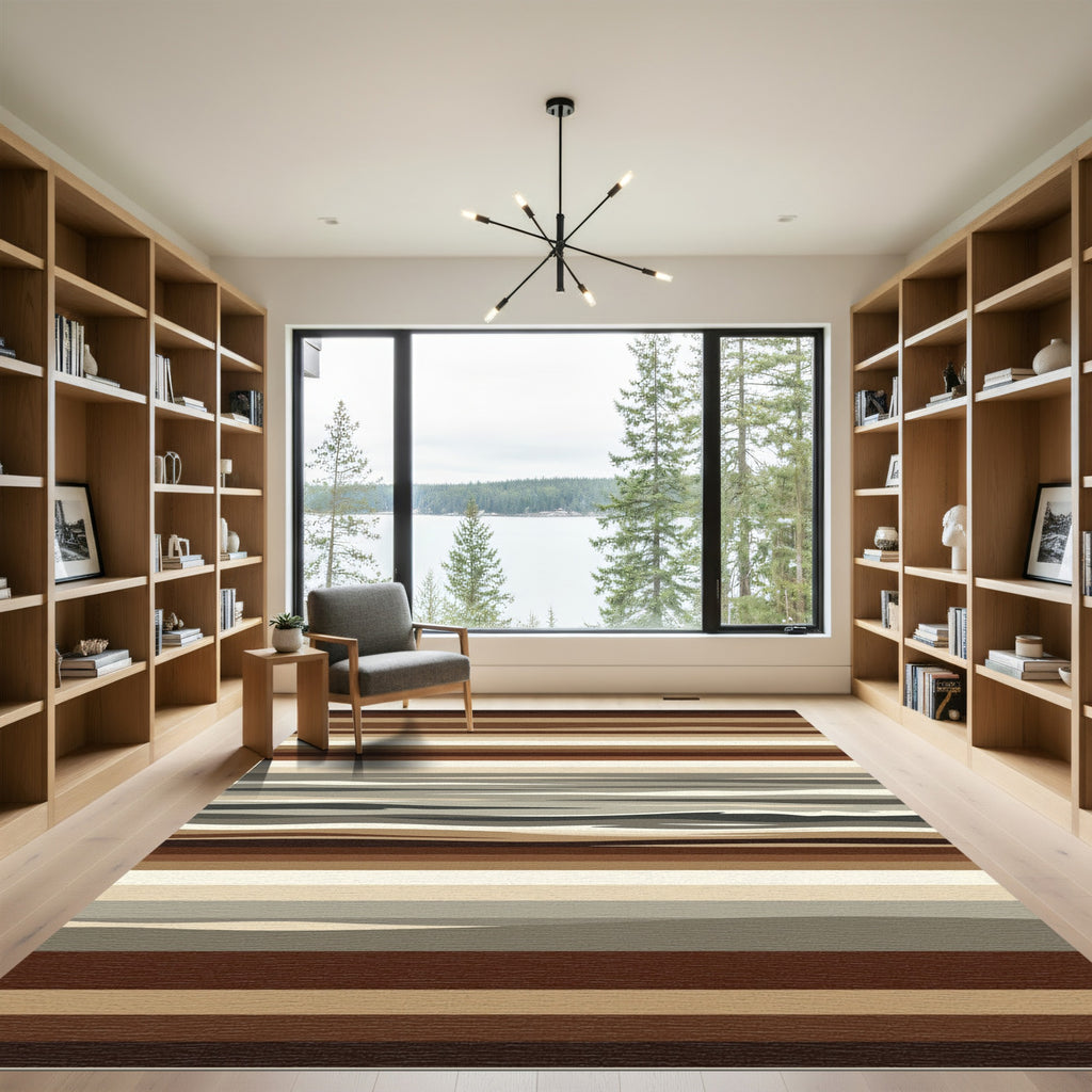 Earthy Horizontal Striped Layered Abstract Rug