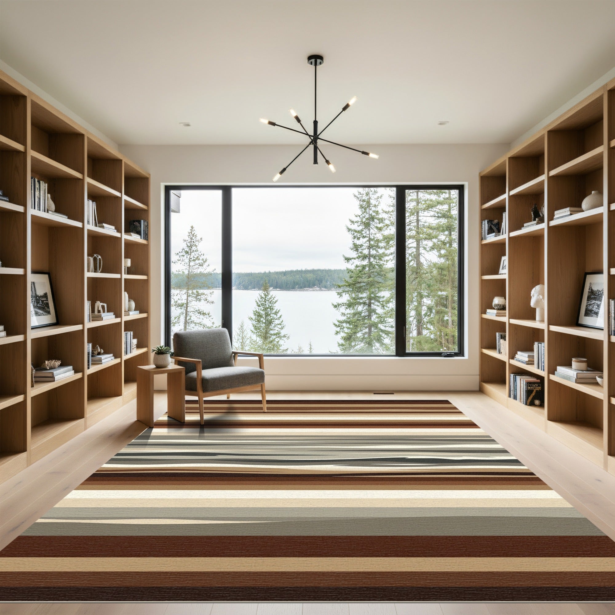 Earthy Horizontal Striped Layered Abstract Rug