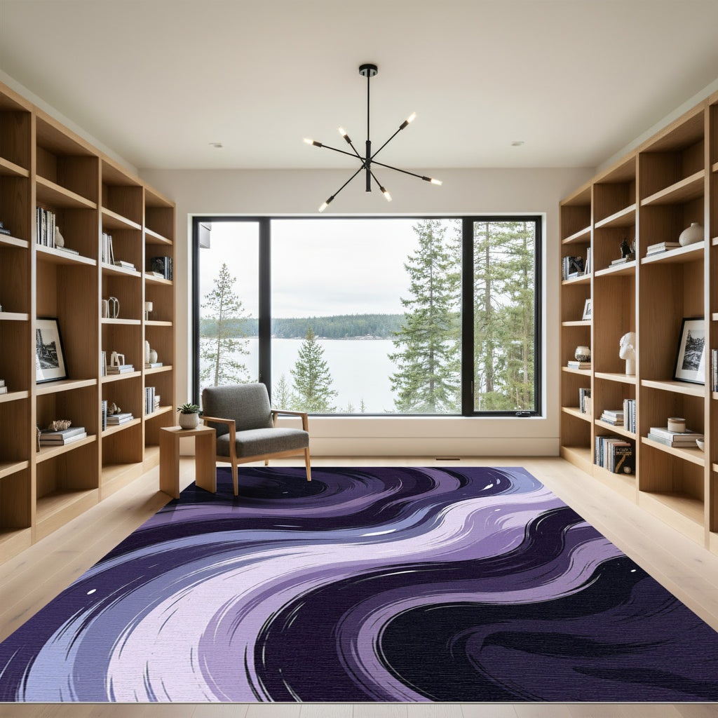 Liquid Violet Abstract Swirl Rug