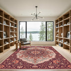 Ornate Crimson Floral Medallion Rug