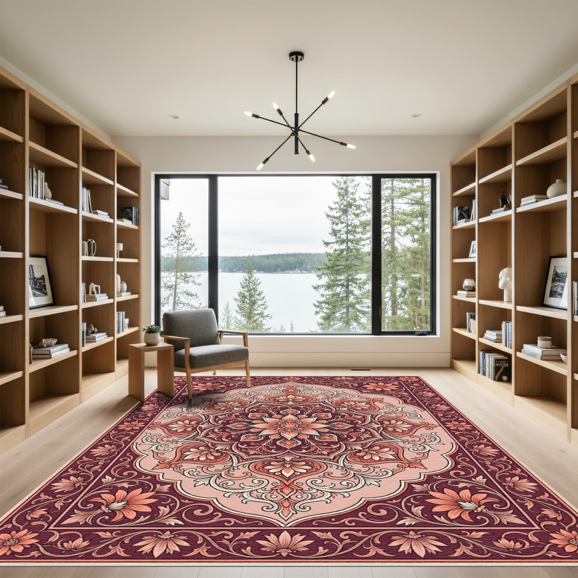 Ornate Crimson Floral Medallion Rug