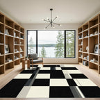 Modern Geometric Monochrome Block Grid Rug