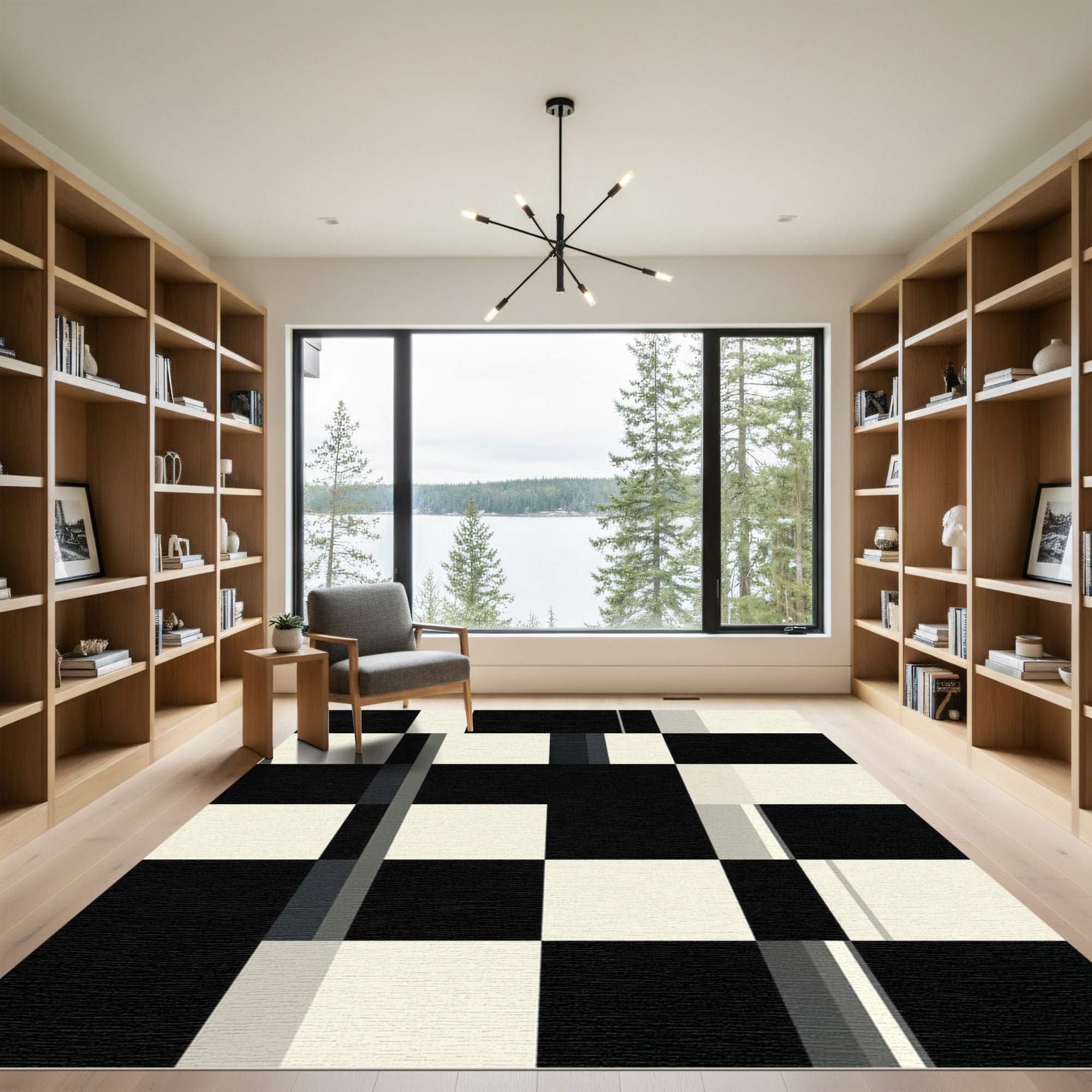 Modern Geometric Monochrome Block Grid Rug