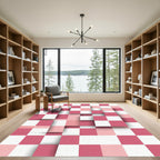 Modern Pink Checkerboard Square Layered Abstract Rug