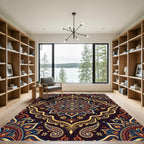 Ornate Midnight Floral Medallion Gold Accents Rug