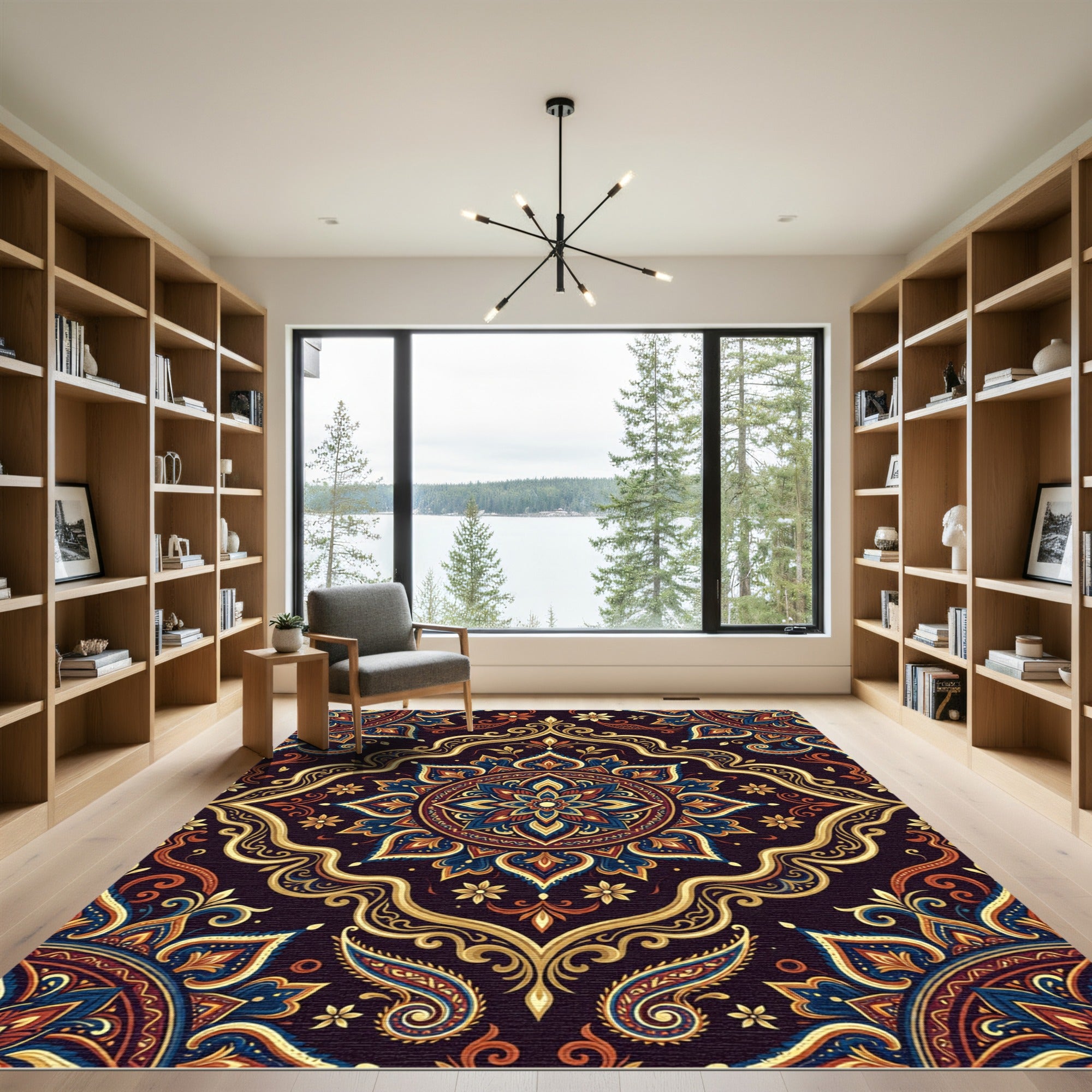 Ornate Midnight Floral Medallion Gold Accents Rug