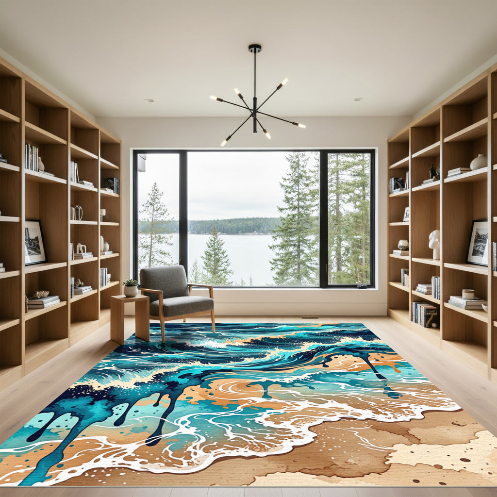 Earthy Abstract Ocean Wave Flow Rug