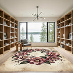 Vintage Pink Camellia Floral Wreath Rug