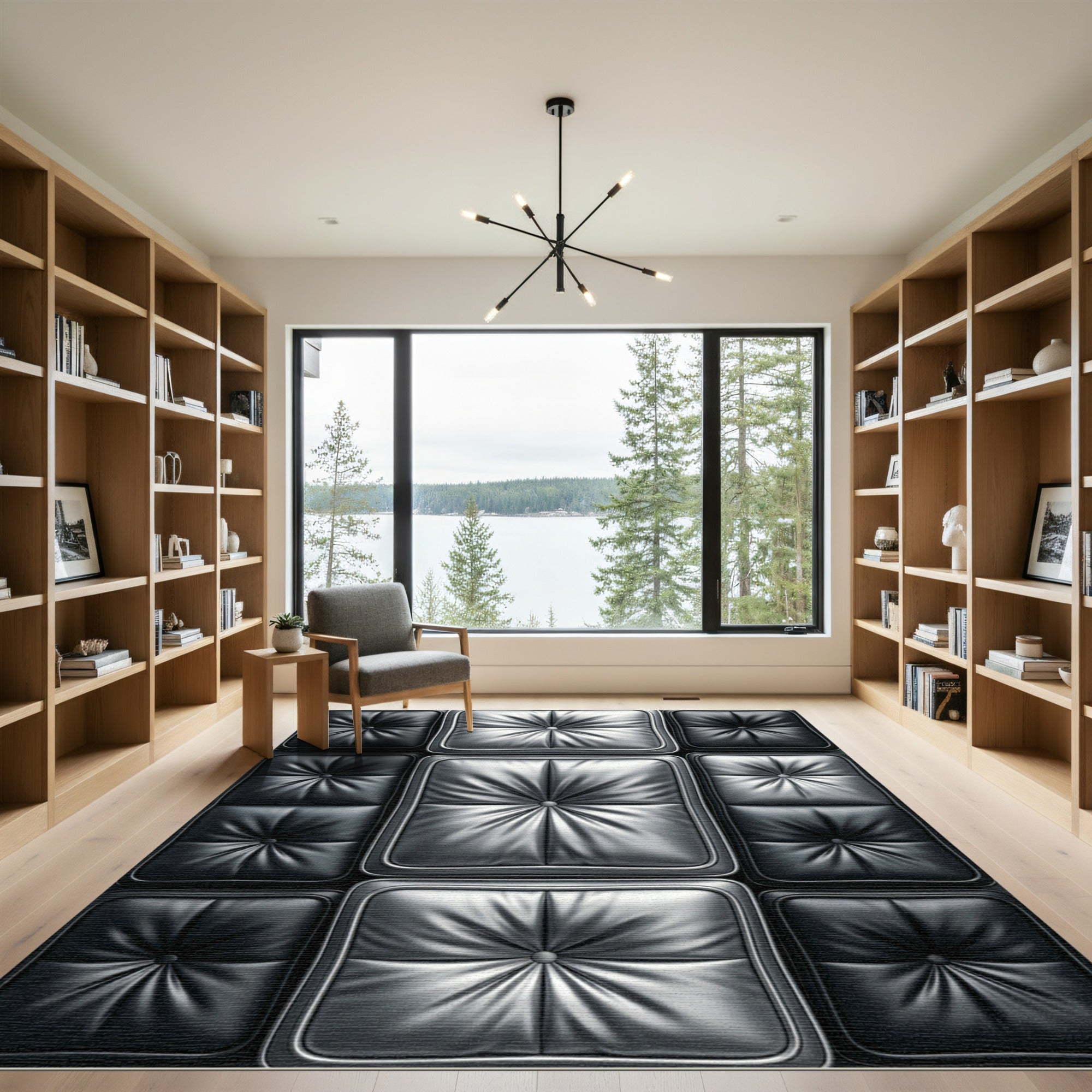 Modern Metallic Tufted Silver Quilted Grid Rug