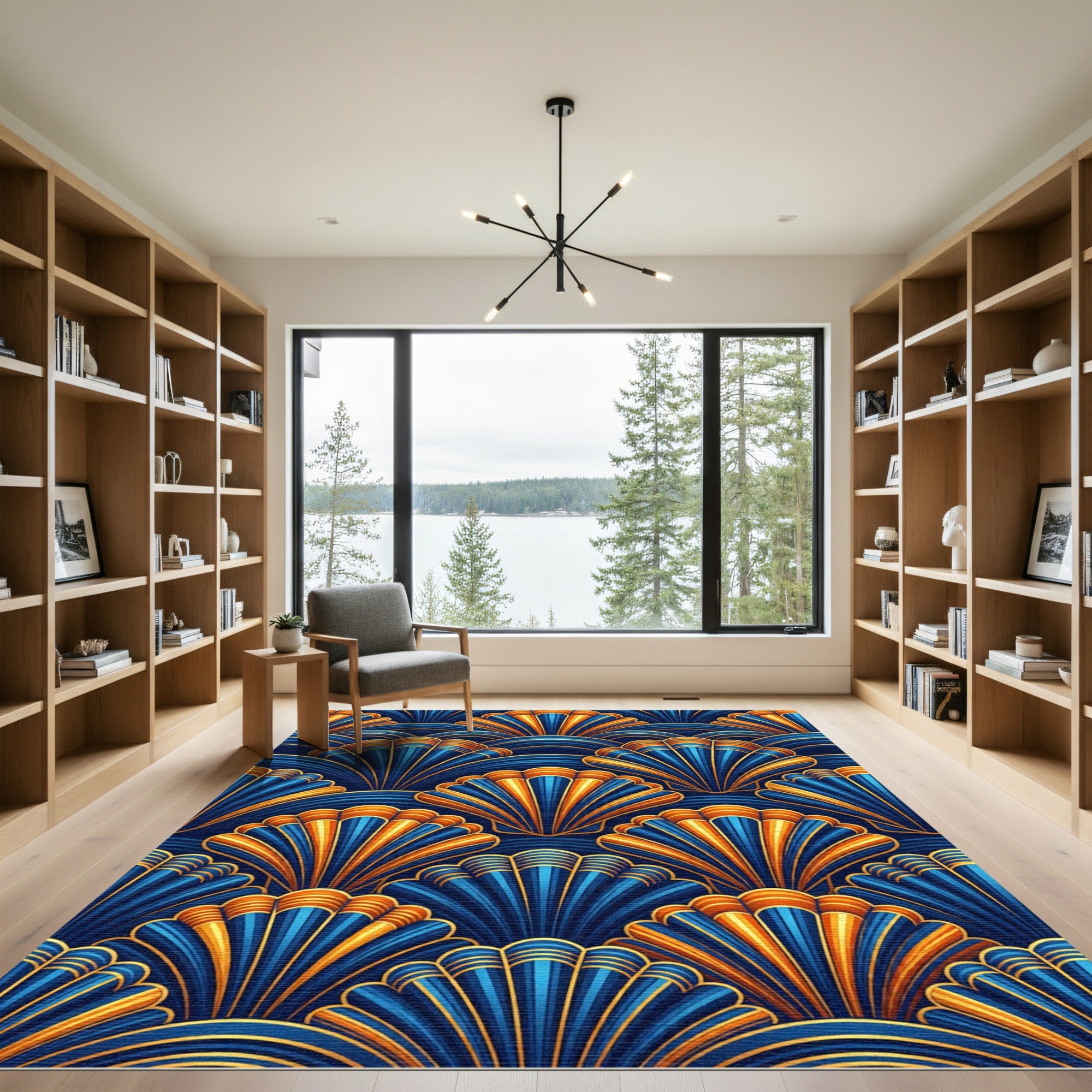 Art Deco Gold and Sapphire Fan Rug
