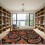 Elegant Crimson Gold Paisley Floral Rug