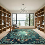 Elegant Teal Baroque Damask Scroll Rug