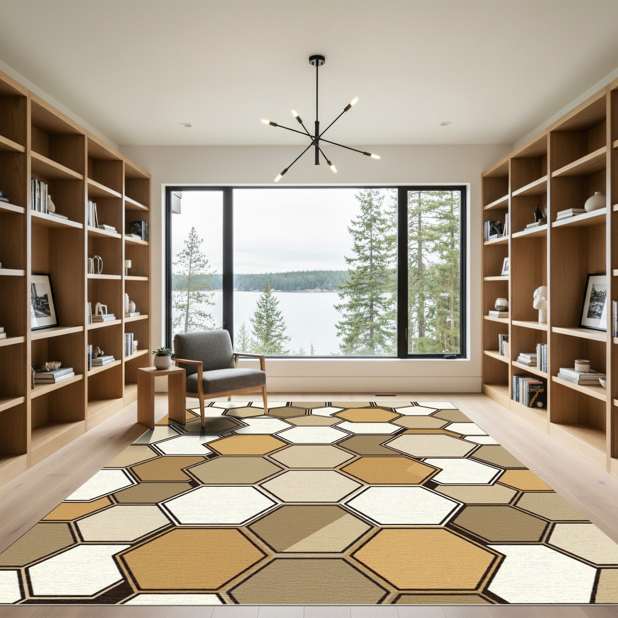 Golden Brown Hexagon Tessellation Rug