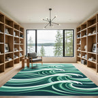 Abstract Teal Oceanic Wave Rug