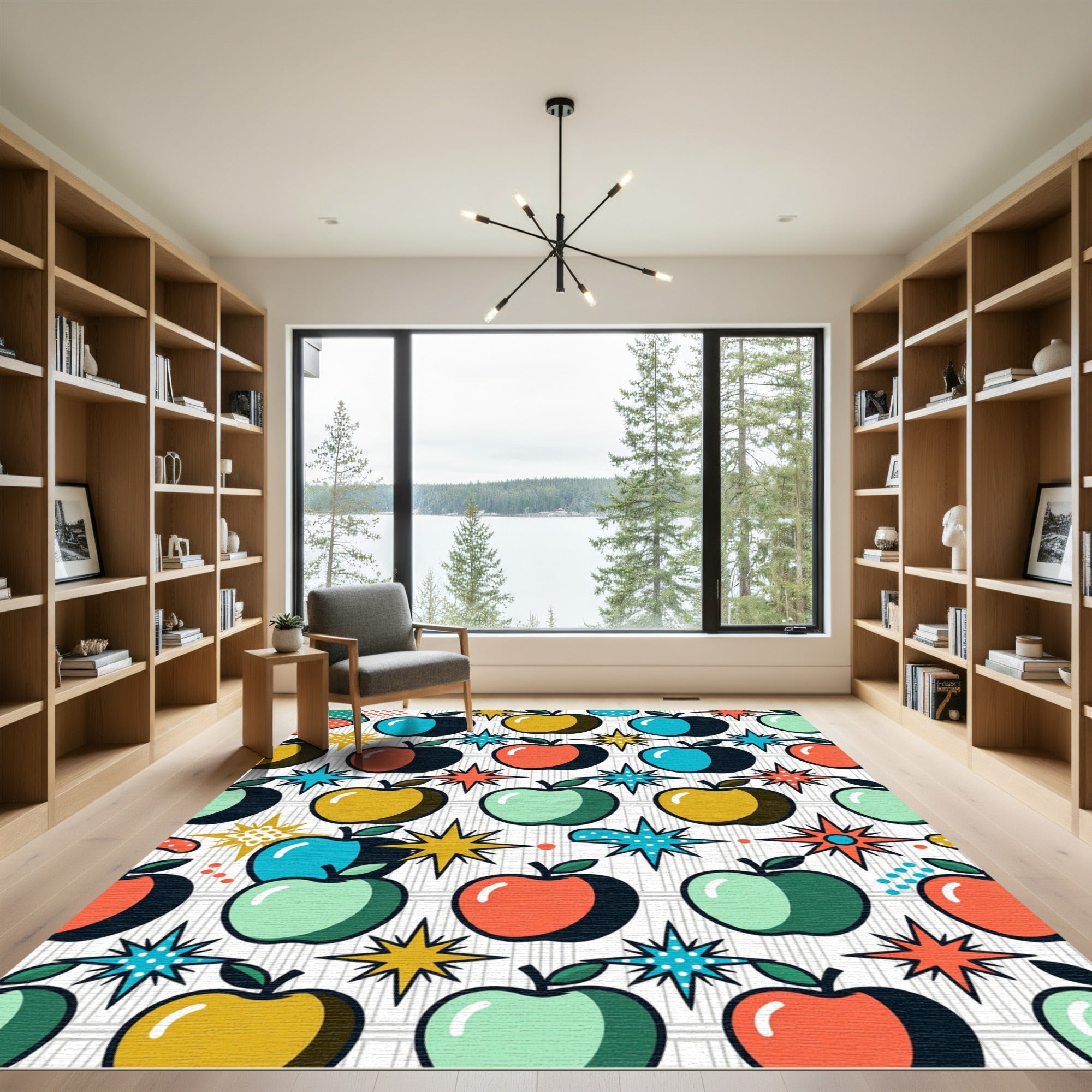 Mid-Century Colorful Apple Star Mosaic Rug