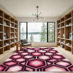 Crimson Pink Honeycomb Geometric Layers Rug
