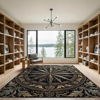 Ornate Gold and Black Compass Medallion Rug