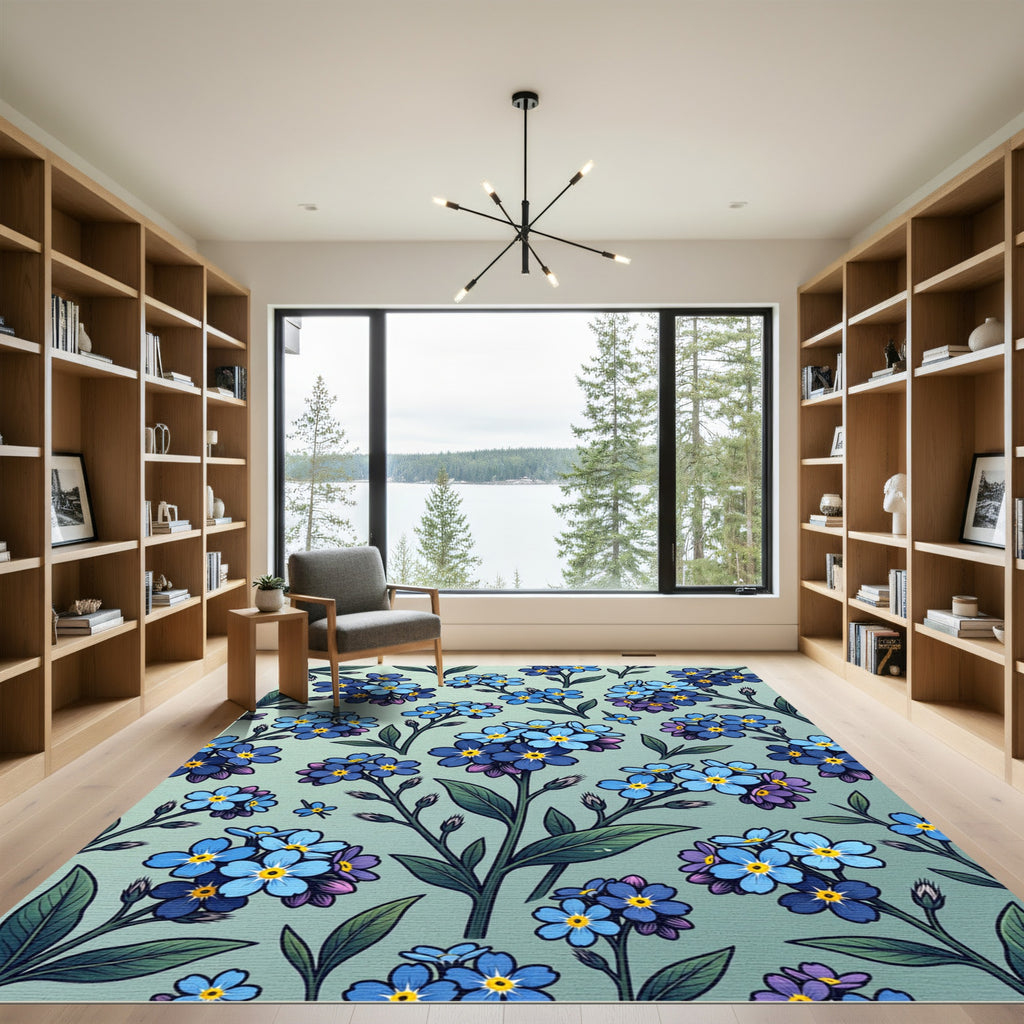 Charming Blue Forget-Me-Not Botanical Garden Rug