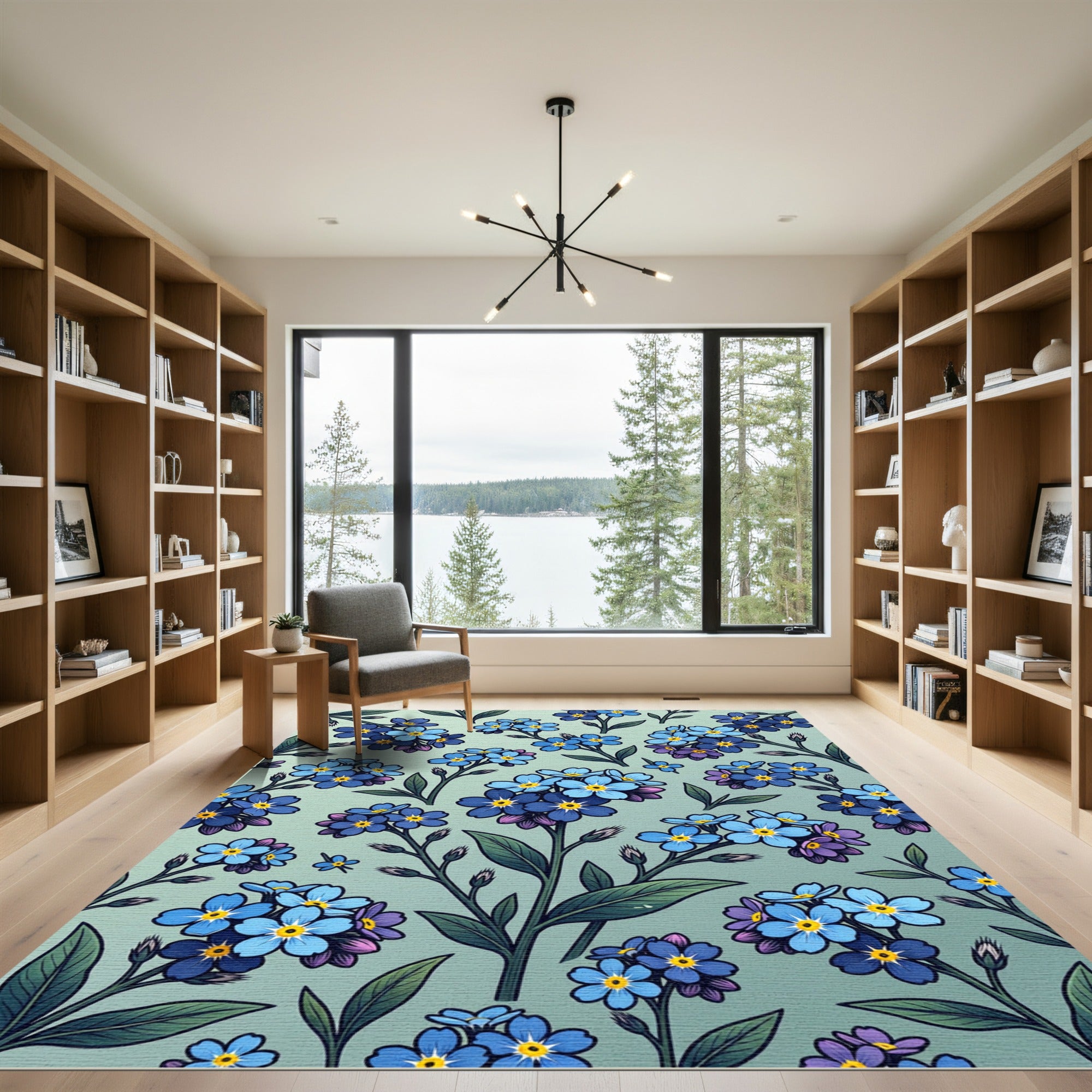 Charming Blue Forget-Me-Not Botanical Garden Rug