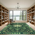 Emerald Lotus Botanical Art Deco Rug
