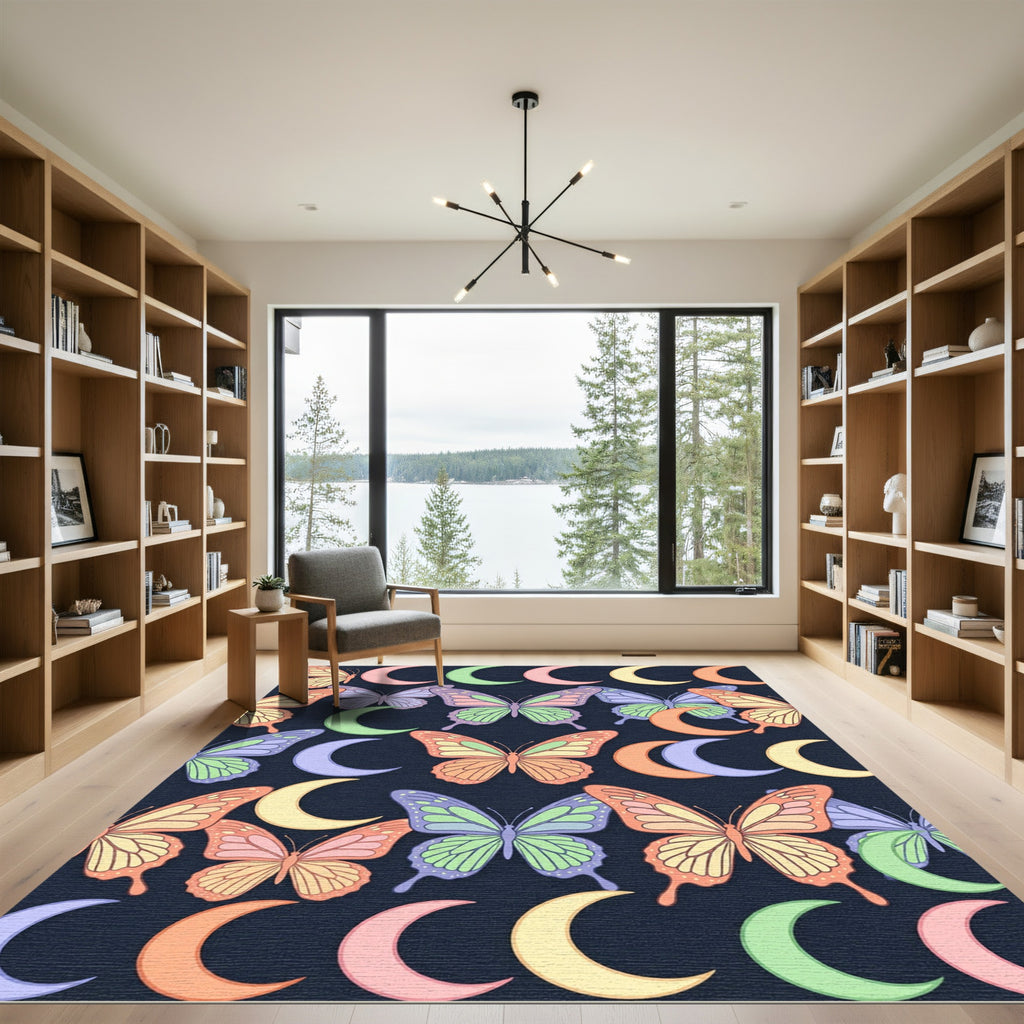 Whimsical Pastel Butterfly Moonscape Rug