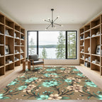 Luminous Teal and Beige Cherry Blossom Rug