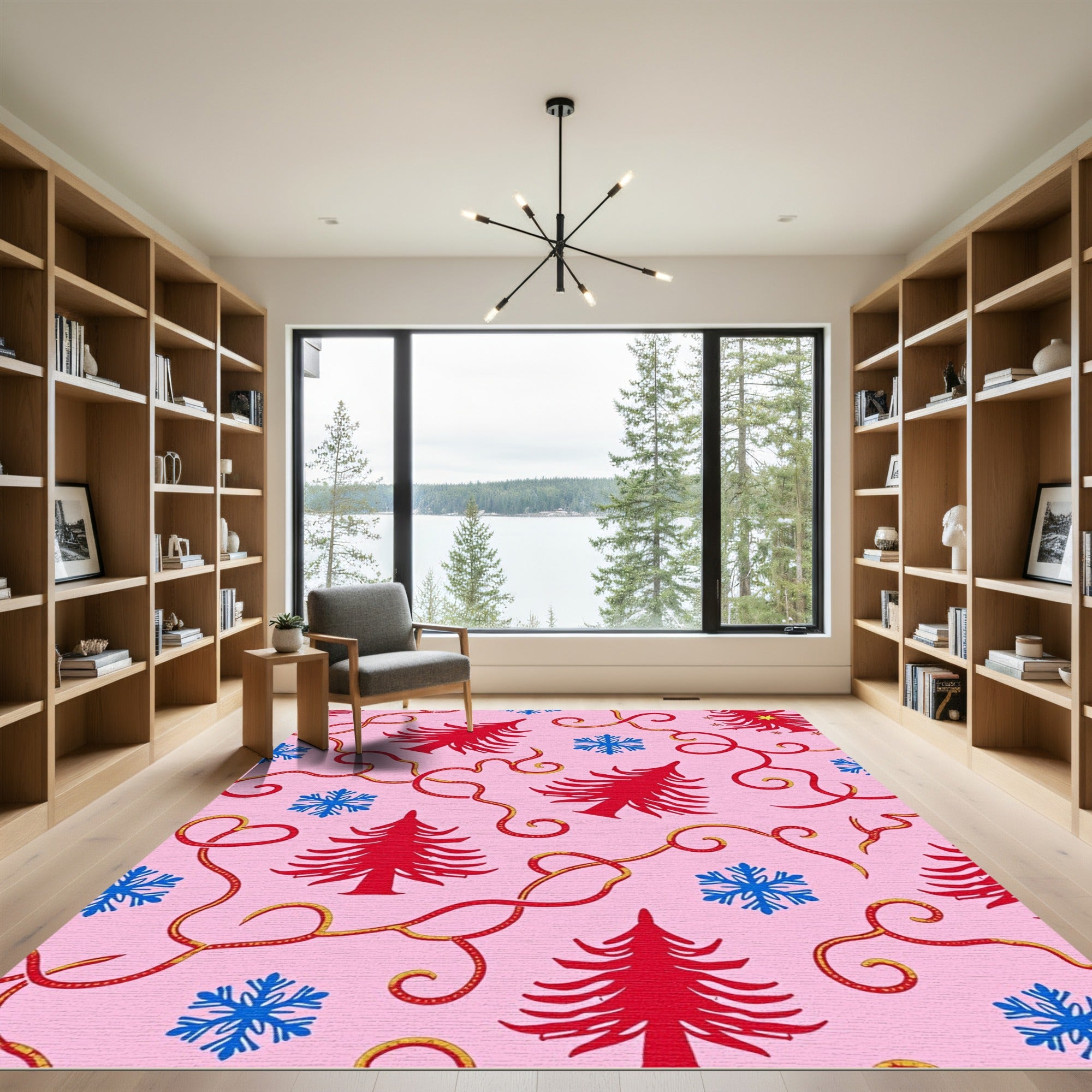 Pink Red Tree Snowflake Swirl Rug