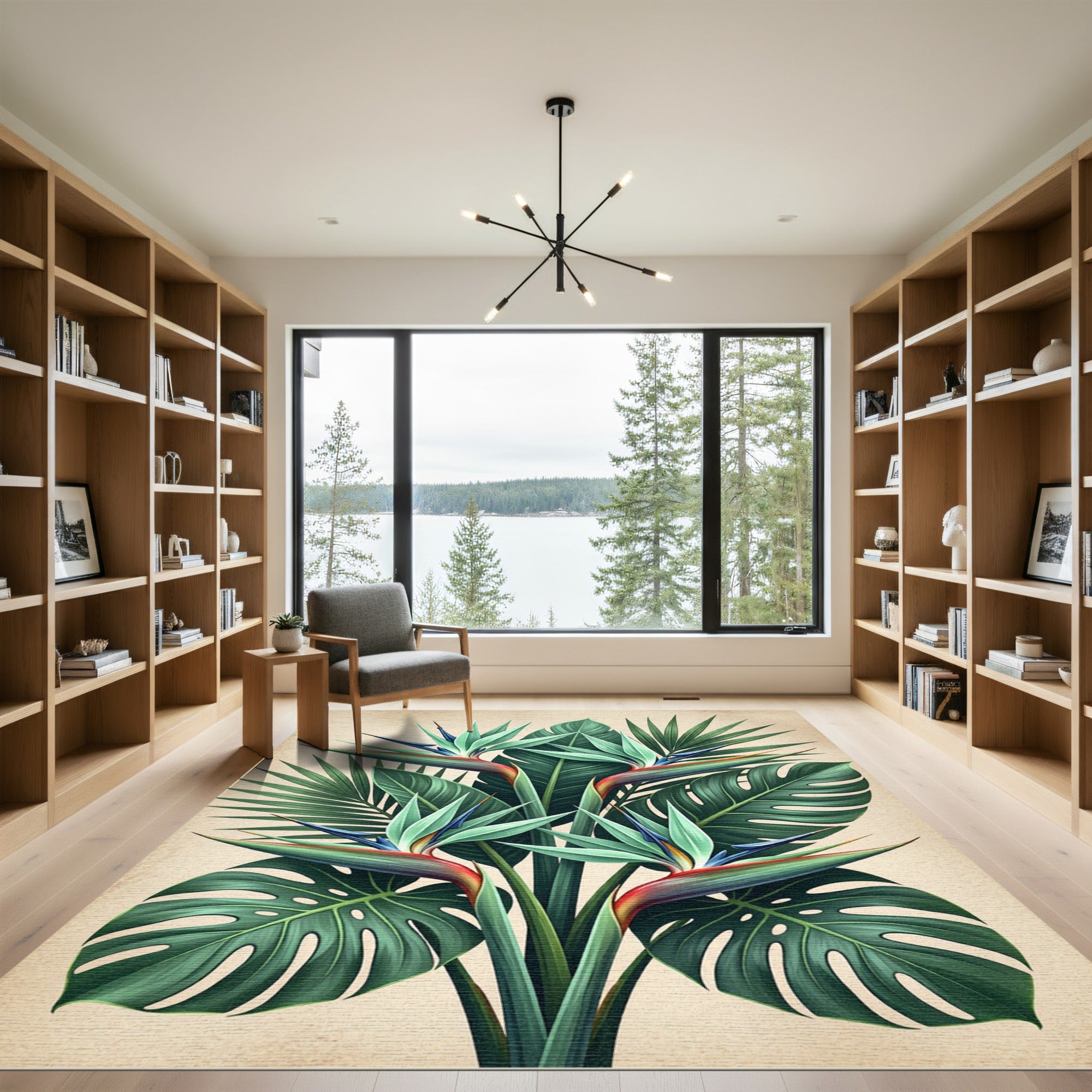 Lush Green Tropical Bird Paradise Rug