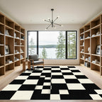 Minimalist Black and White Checkered Grid Rug