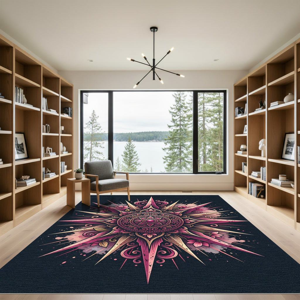 Elegant Pink Floral Starburst Medallion Rug