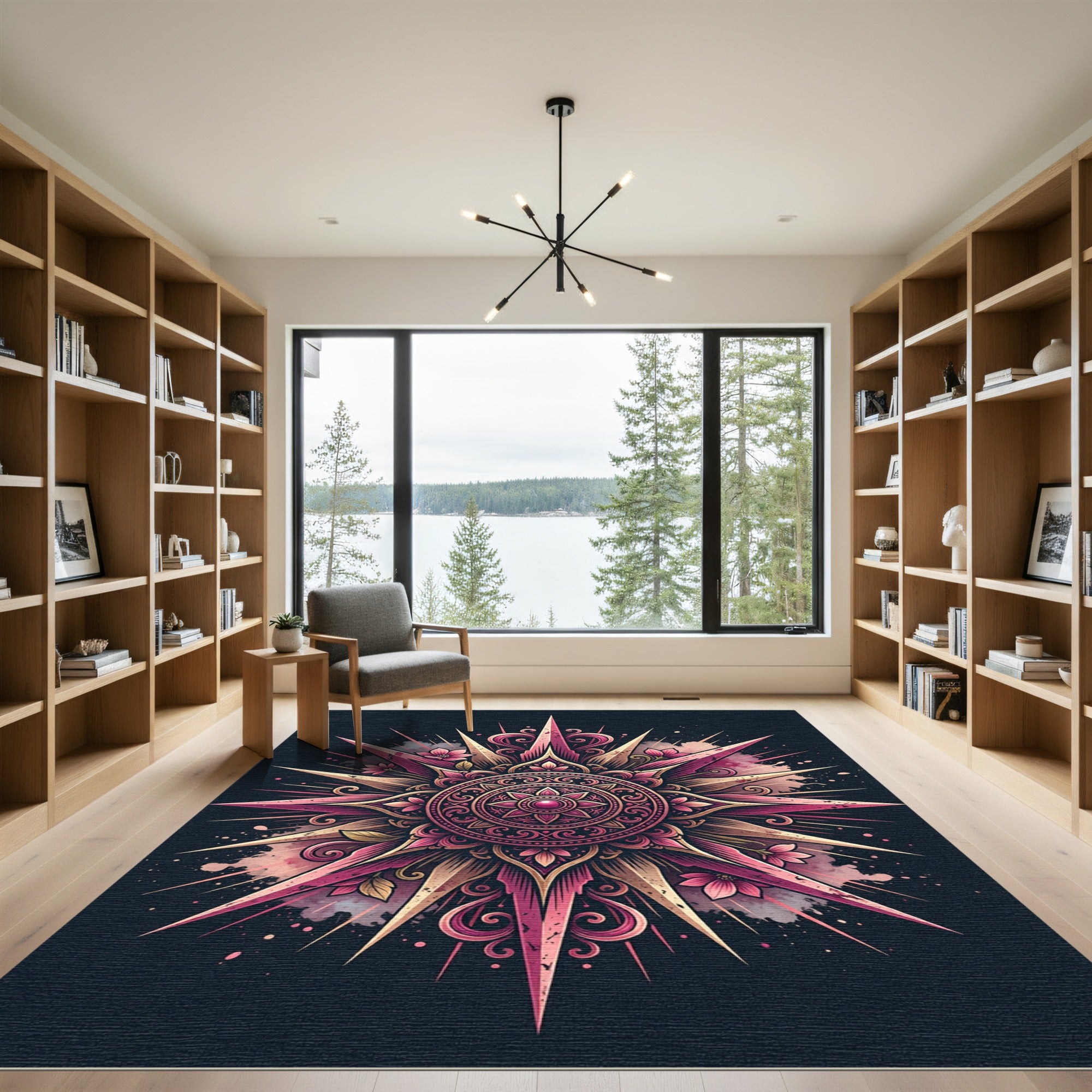 Elegant Pink Floral Starburst Medallion Rug