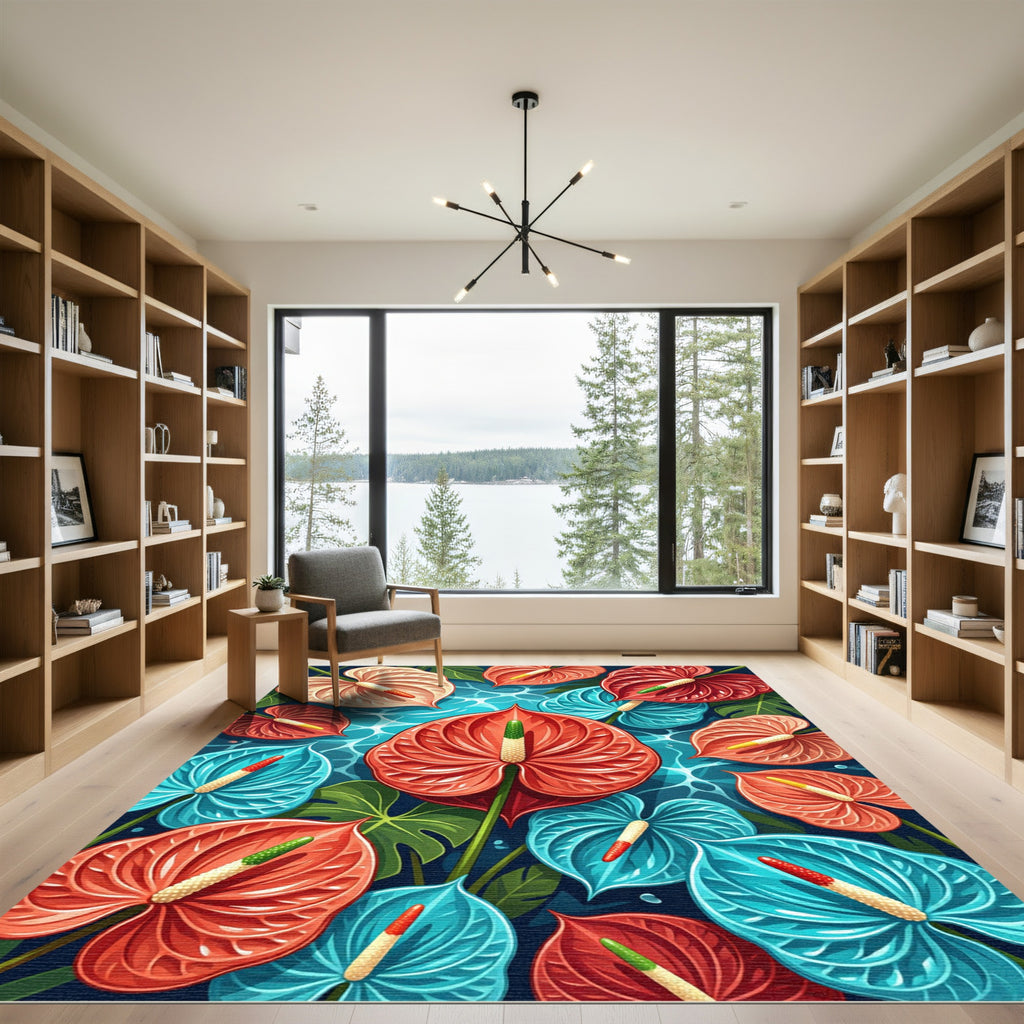Vibrant Tropical Anthurium Floral Collage Rug
