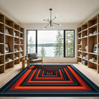 Fiery Red Black Concentric Square Rug