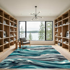 Abstract Teal Serene Ocean Waves Rug