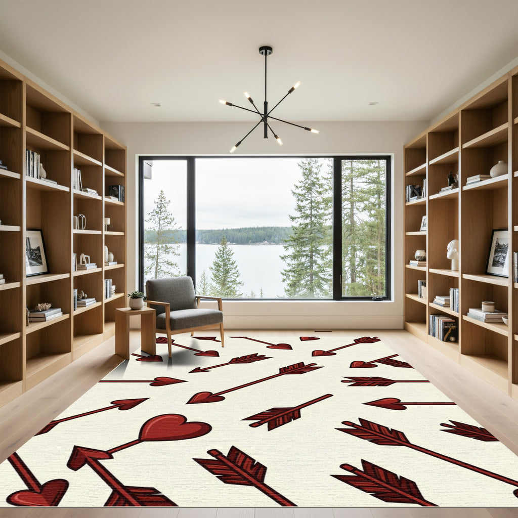 Crimson Heart Cupid Arrow Illustration Rug