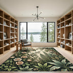 Pastel Botanical Rose and Fern Garden Rug